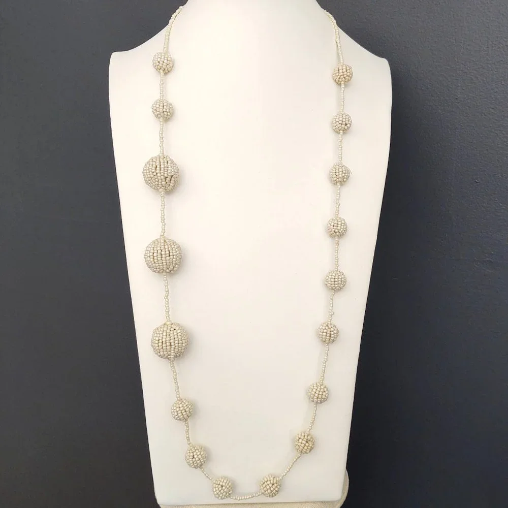 Coldwater Creek long cream seed bead ball necklace